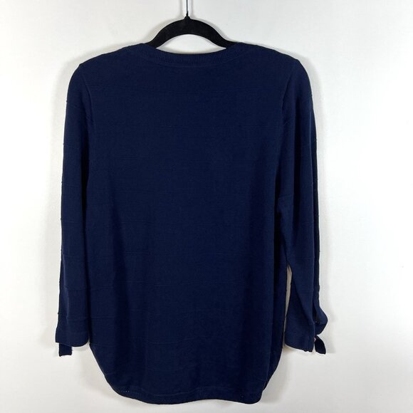Lisa Todd Exposed Seam Tunic Sweater Crewneck Long‎ Tie Sleeve Cotton Navy Sz L - Picture 7 of 10